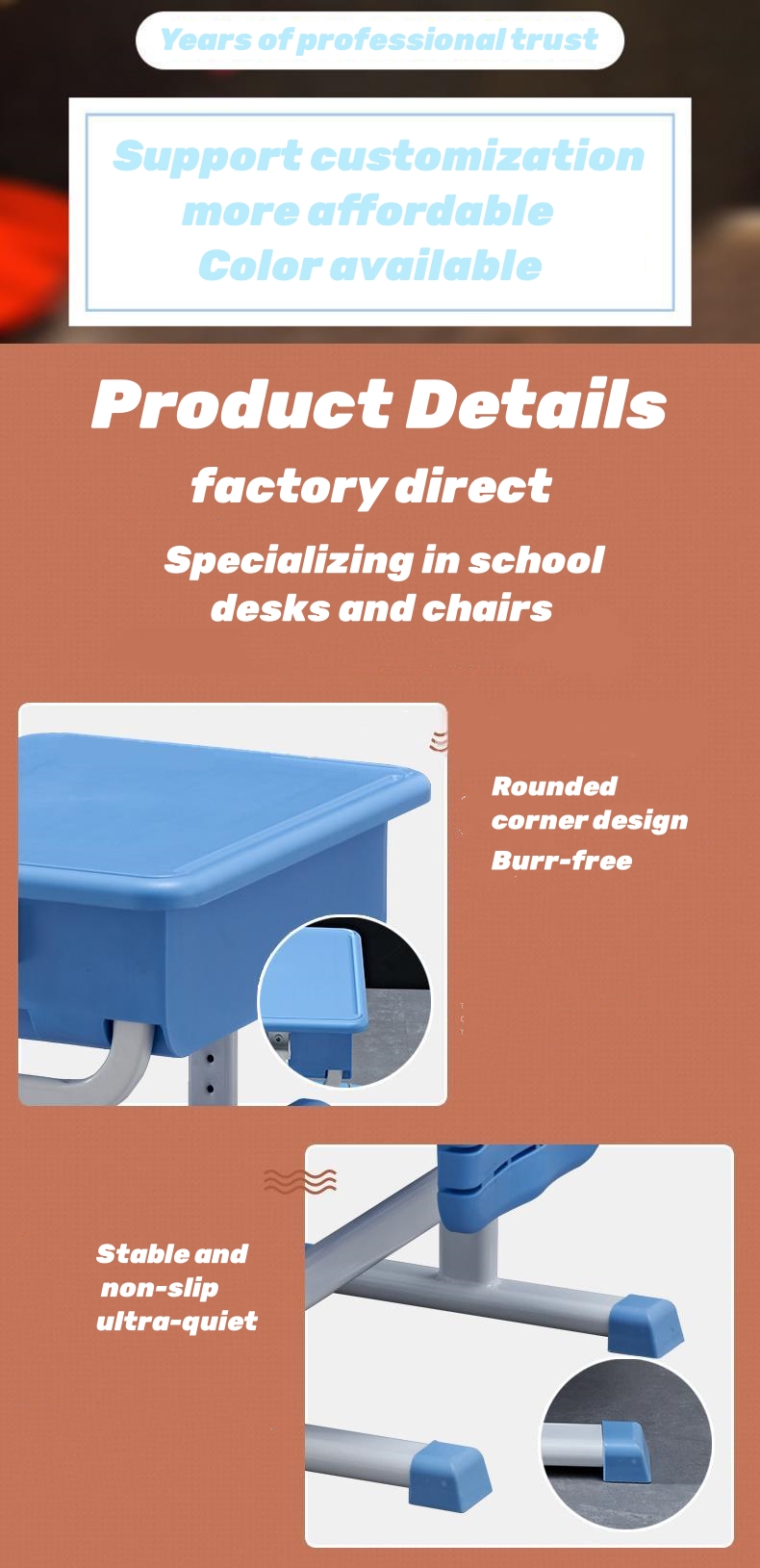 School Furniture Children's Study Table and School Lunch Table for Students