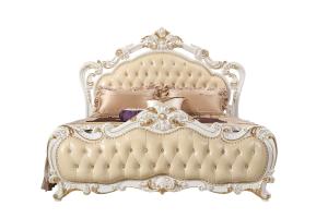 China Luxury Bed Sets of Ivory White high quality bedroom furniture brands Leather upholstered Queen size Bed for Villa house wholesale