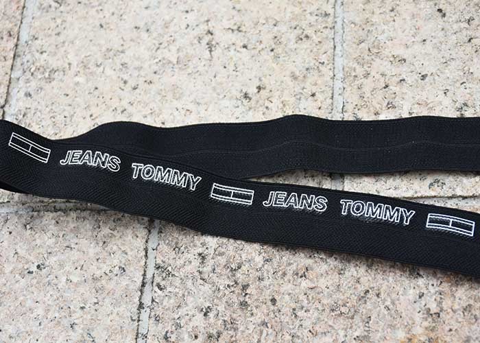 2cm Black Elastic Webbing Straps Printed With White Cut Out Letters Logo