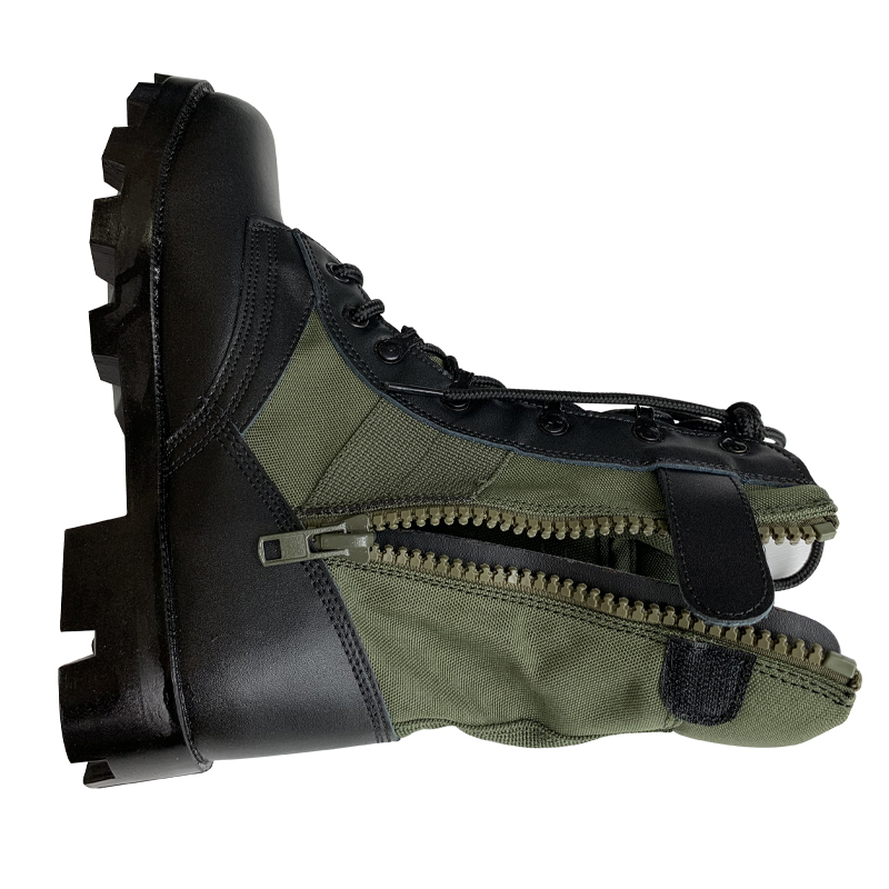 Mesh Lined Men's Black Leather Durable Canvas Boots for Outdoor Camping and Hiking