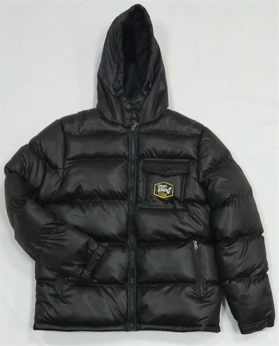Cotton Quilted Jacket Mens Padded Waterproof Jacket Black High Shine Puffer