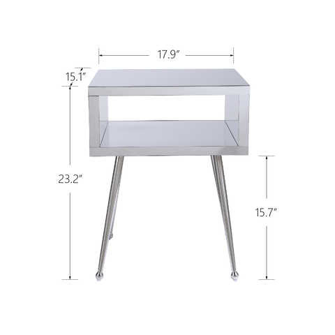 Silver Mirror 17.91"W Coffee Bedside Table Middle Hollow Space Design