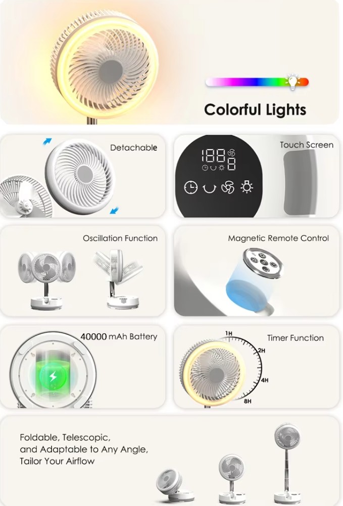 Socool Fan 40000mAh Portable Fan Type-C Foldable Fan Rechargeable Outdoor Camping Fan