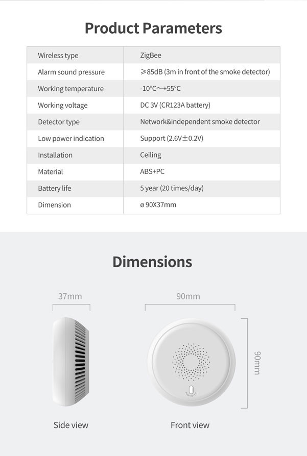 2.4GHz Zigbee Smoke And CO Detector DC 3V Fast Acting Photoelectric