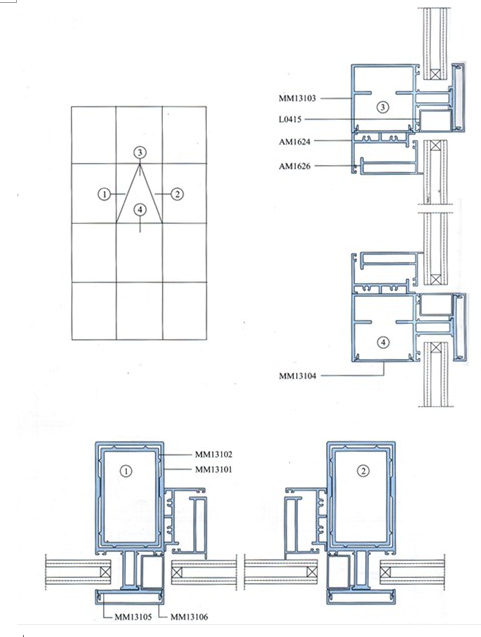 Aluminum Curtain Wall Extruded Profiles with cutting , drilling