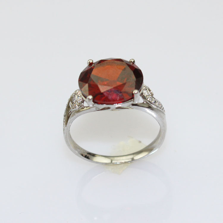 925 Silver with 12mm Round Cubic Zirconia Garnet Ring(R152)