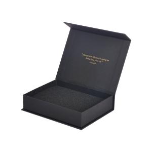 China Stamping Black Rigid Paper Box Packaging Gift With Magnetic Lids Closure wholesale