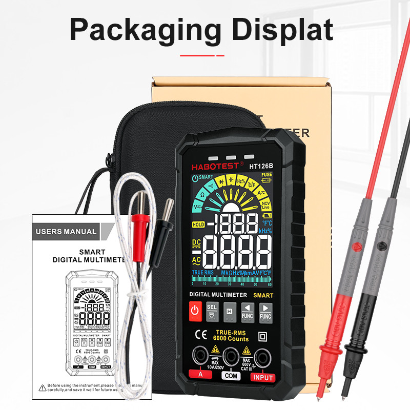 HT126 600V Digital Multimeter Auto Range DMM Voltmeter True RMS AC DC NCV Voltage Meter 6000 Counts Smart Multitester