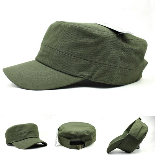 Emblem Logo Vintage Flat Top Army Cap For Men Self Strap / Metal / Velcro
