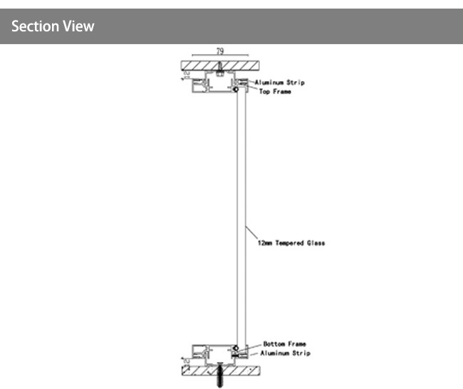 10mm Single Glass Partition Wall System With 79mm Aluminum Framed Sound Insulation