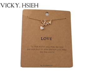 China VICKY.HSIEH &quot;Love&quot; Gold Tone Pink Heart Letter Charm Inspiration Pendant Charm Necklace wholesale