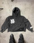 100% Cotton Custom Embroidered Sun Faded Cut Edge Acid Wash Cropped Hoodies for