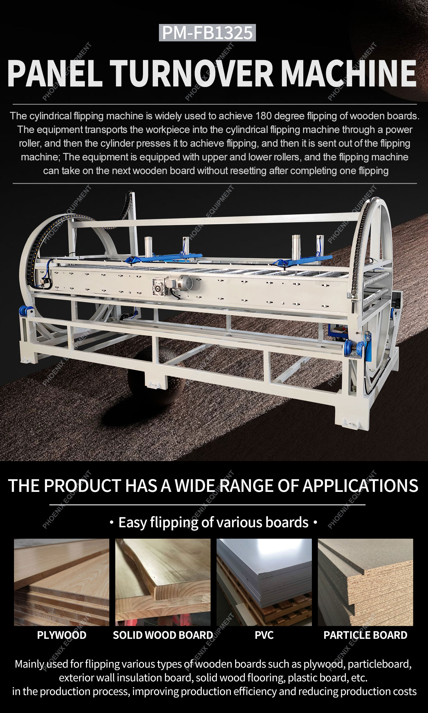 Panel Turnover Machine PM-FB1325 Woodworking Machinery Online Drum 180 Degree Flipper