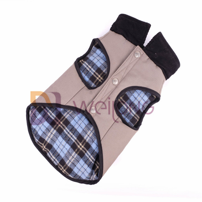 Upscale 100% Cotton Canvas Dog Jacket Plaid True Silver Button Pocket XS S M L XL