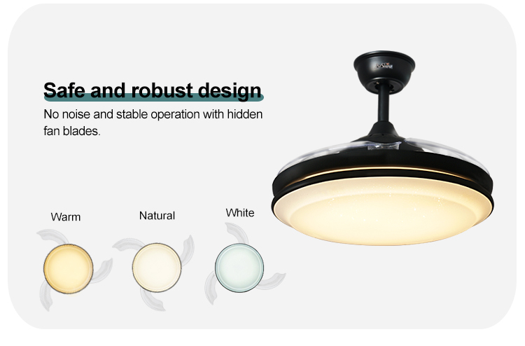 230V Decorative Lighting Retractable LED Ceiling Fan with Dimmer Support 42 Inch Size