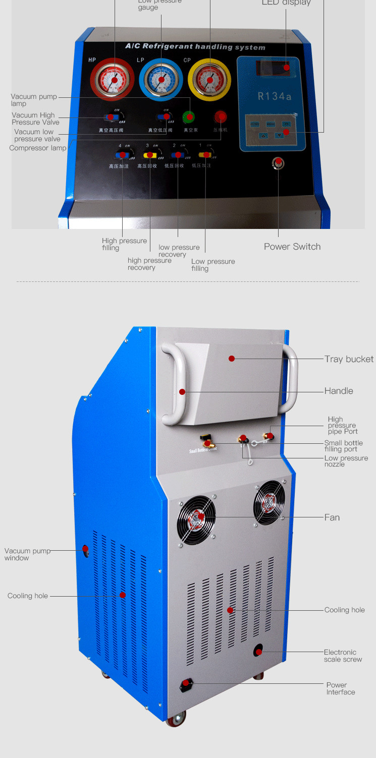Vehicle Use 1000W 680B AC Recycling Machine R134a Easy Operation