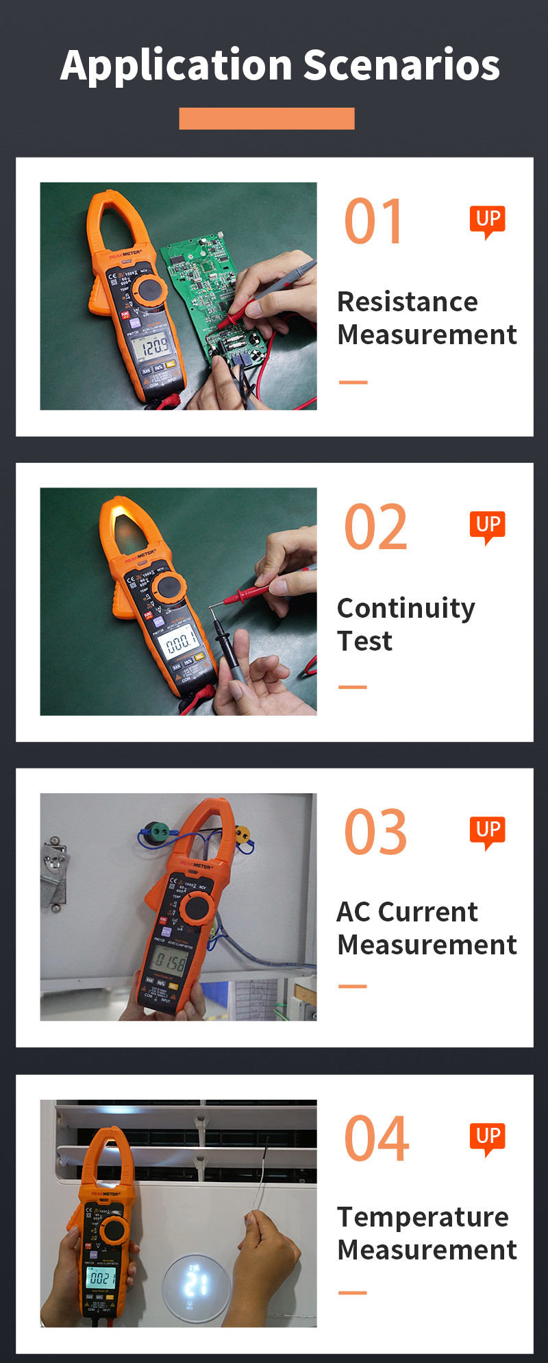 Auto Range TRMS Digital Clamp Meter Solar Clamp Meter AC/DC 1000V Voltage 1000A Current