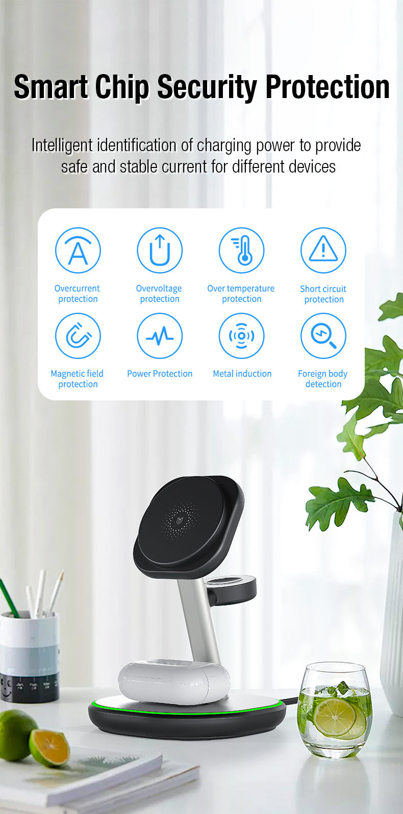 ABS 15W Qi Magnetic Multifunctional Wireless Charging Desktop 3 in 1 Stand for Iphone