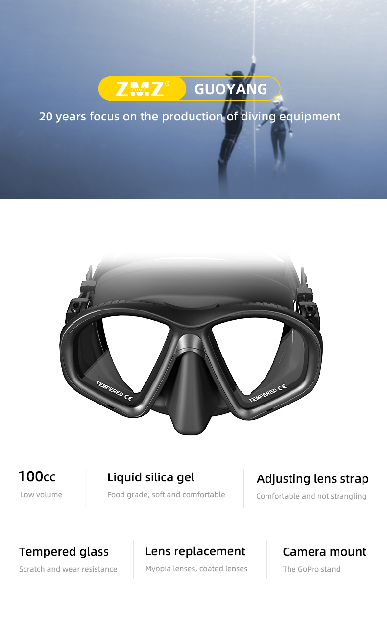 OEM Freediving Easy Breathe Snorkel Mask Scuba 100cc