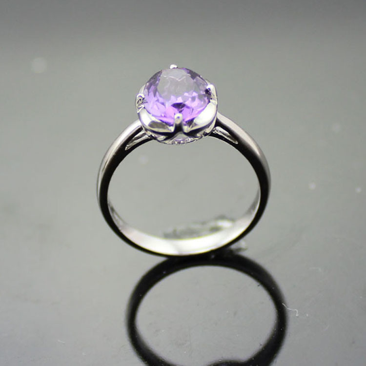 925 Silver Jewelry 7mmx9mm Oval Amethyst Cubic Zirconia Ring (R279)
