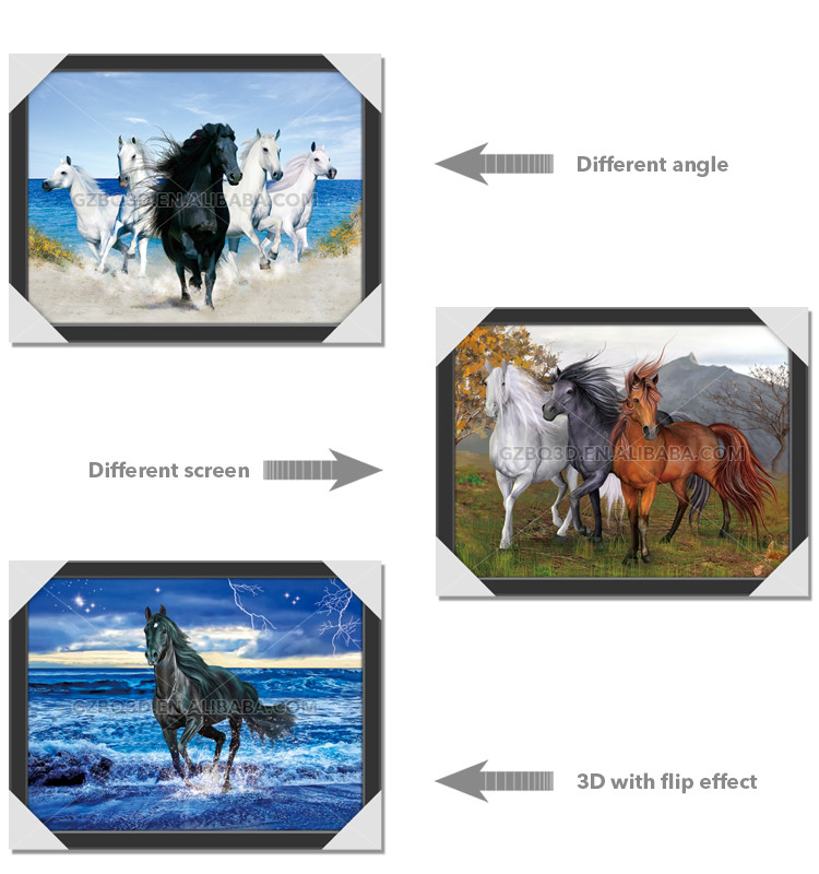 Horse Stock Free Sample Poster With MDP Frame , Pet Lenticular 3d Pictures For Home Decor