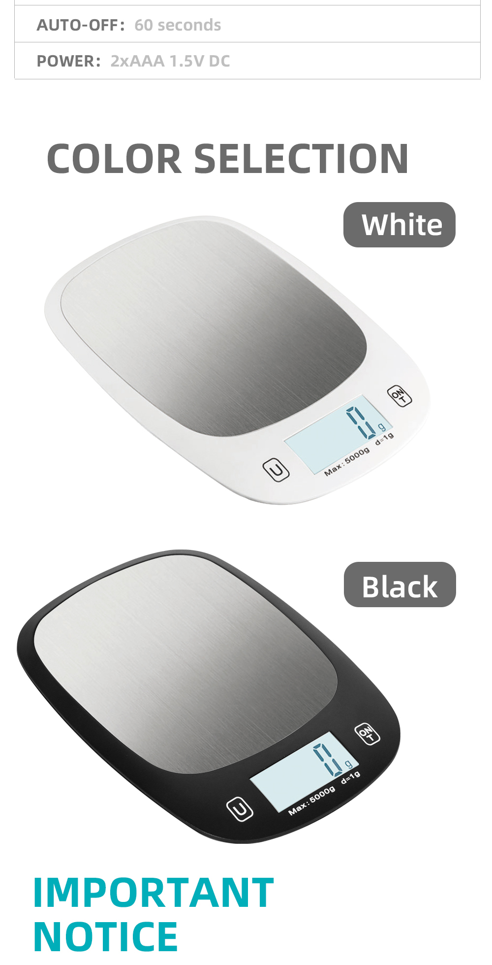 5KG Maximum Weight Recommendation Nutritional Scale Accurate Kitchen Scales Waterproof Digital Kitchen Weighing Scale