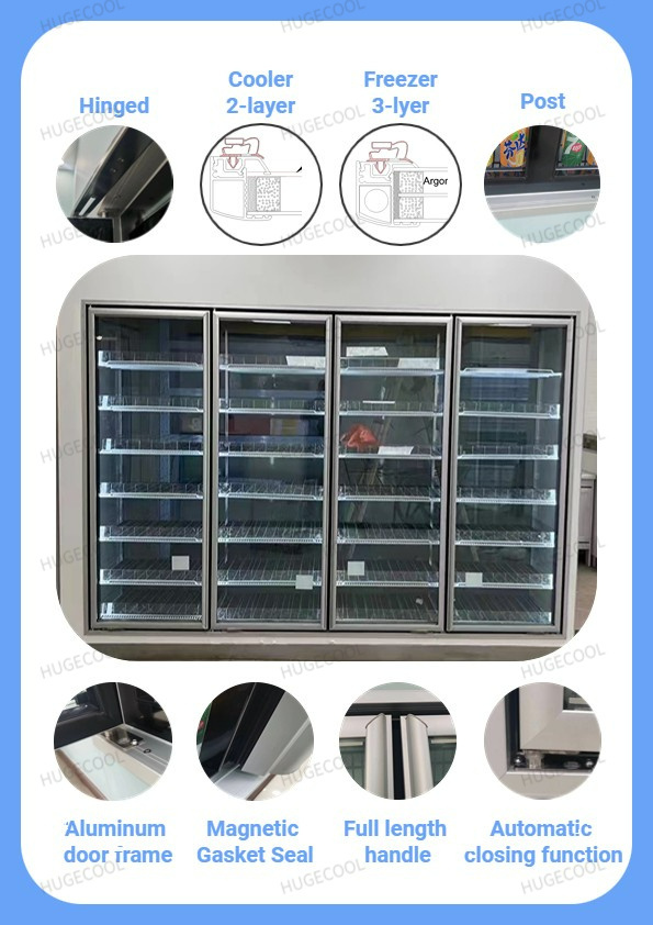 Supermarket Glass Door Display Walk in Cooler Drinks and Beer Cold Room
