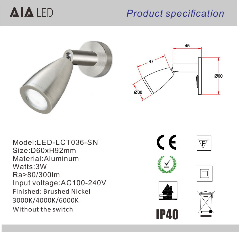 Interior top quality modern design 3W bedroom led wall lighting foldable wall light for bedside for villa