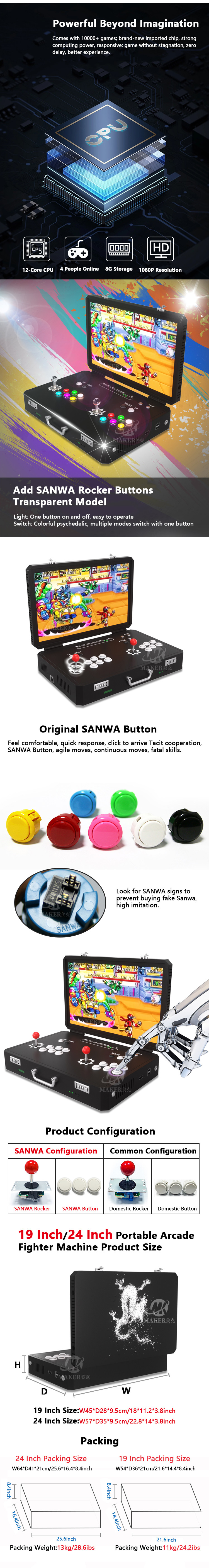Family Video Game Machine 2 Players Joystick Console Arcade Fighting Game Machine