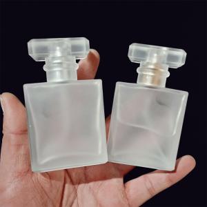China 50ml Frosted Spray Square Glass Perfume Bottles With Silver Pump wholesale