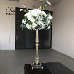 China Saixin custom wedding event decoration gold centerpiece crystal pillar flower stands wholesale