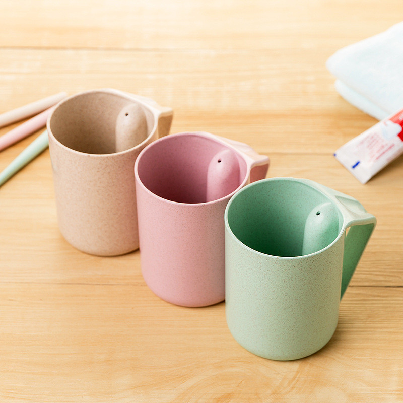 Environmental Wheat Straw Toothbrushing Cup And Brush Set Logo Customized