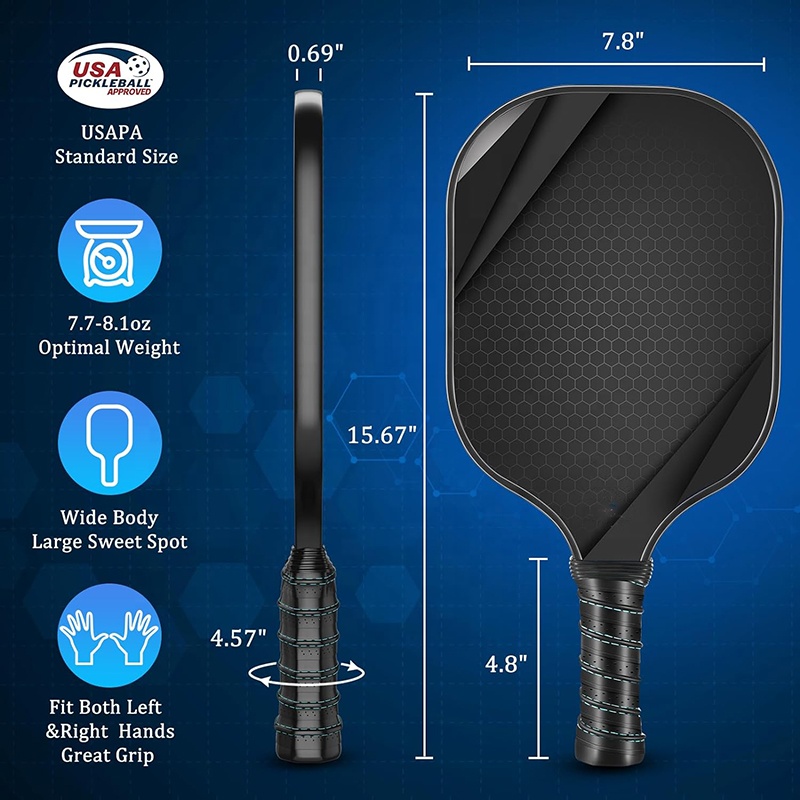 Rectangular Shape Pickle Ball Rackets , Womens Pickleball Paddles 16mm