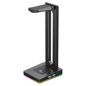 China Black Personalised Headset Holder RGB 2 USB Ports 27.5cm Height wholesale