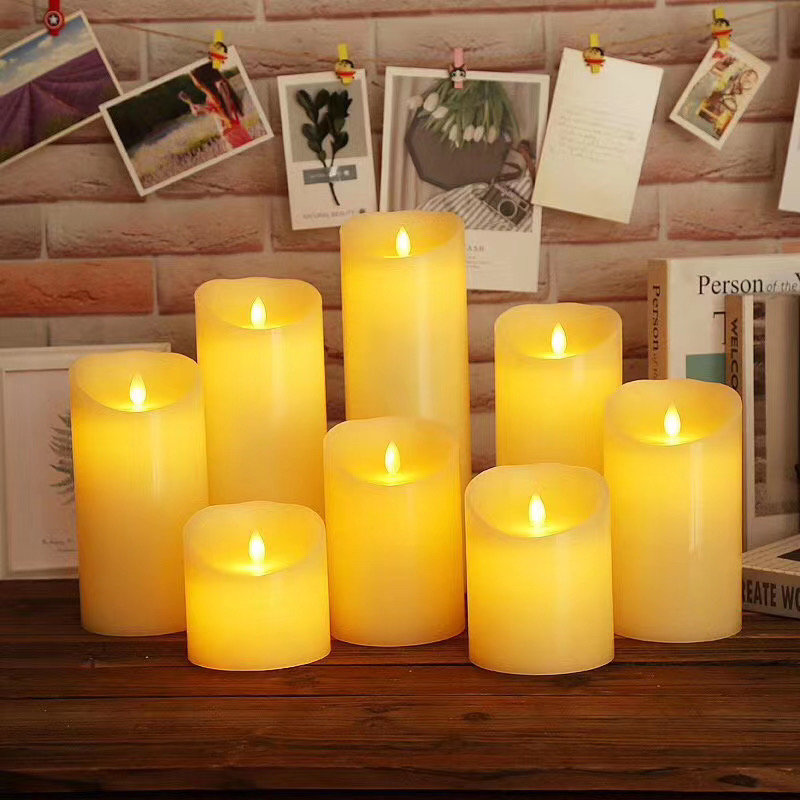 Cheap event decoration plastic battery operated moving flame led pillar candles