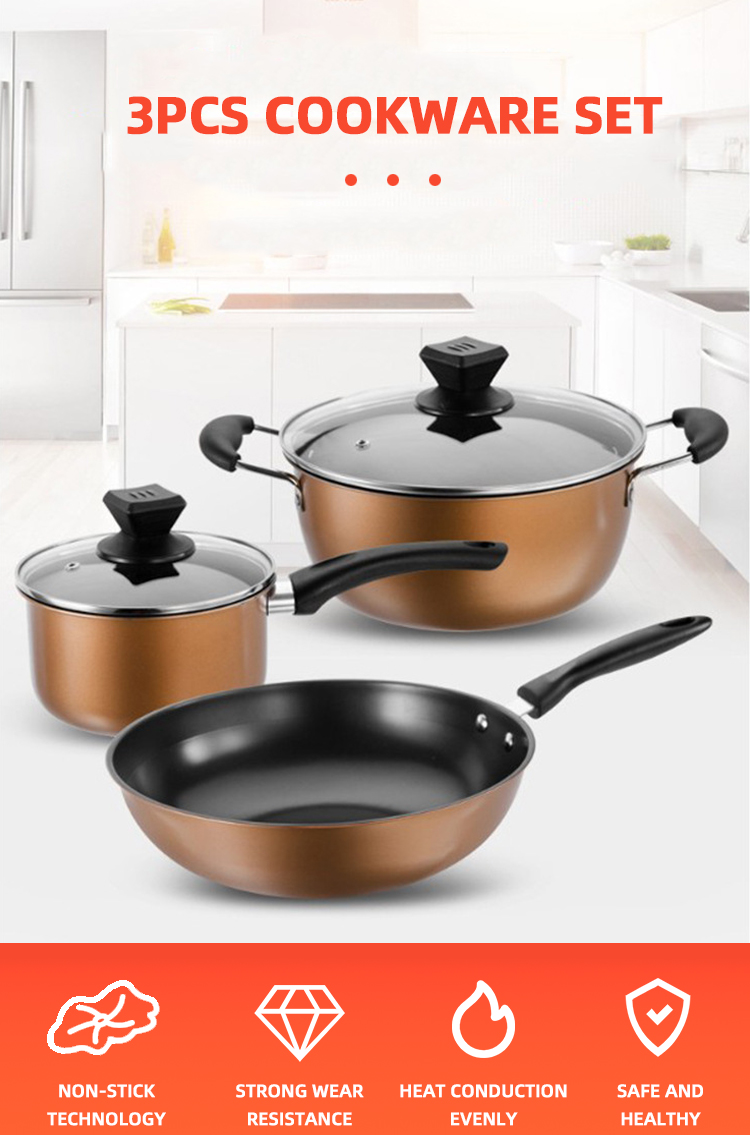 Customized Logo Cast Iron Cookware Set 3 Piece Non Stick With Plastic Handle