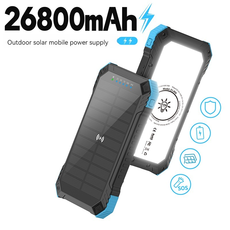 Outdoor Power Bank for iPhone 15 15W Wireless Output 22.5W Solar Charging and 3A Output