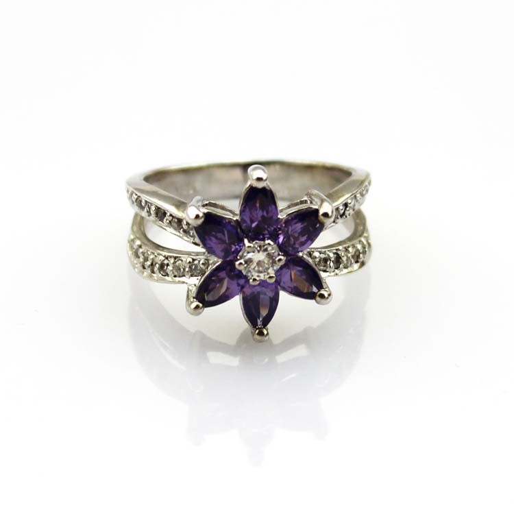 Designer Jewelry Sterling Silver with Yellow Cubic Zircon Flower Gemstone Ring （R0012）