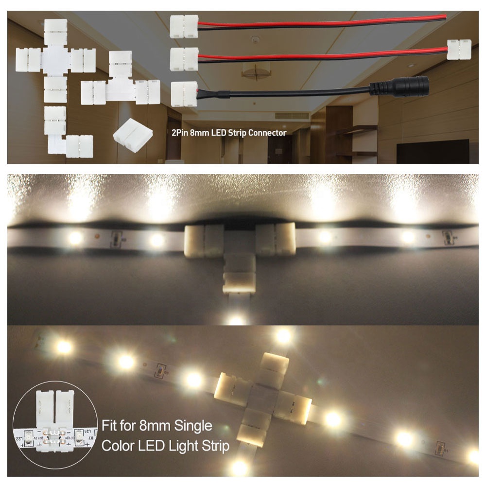 Waterproof IP20 COB LED Strip Connectors for 8mm 10mm Strip to Strip Plastic L-Shaped