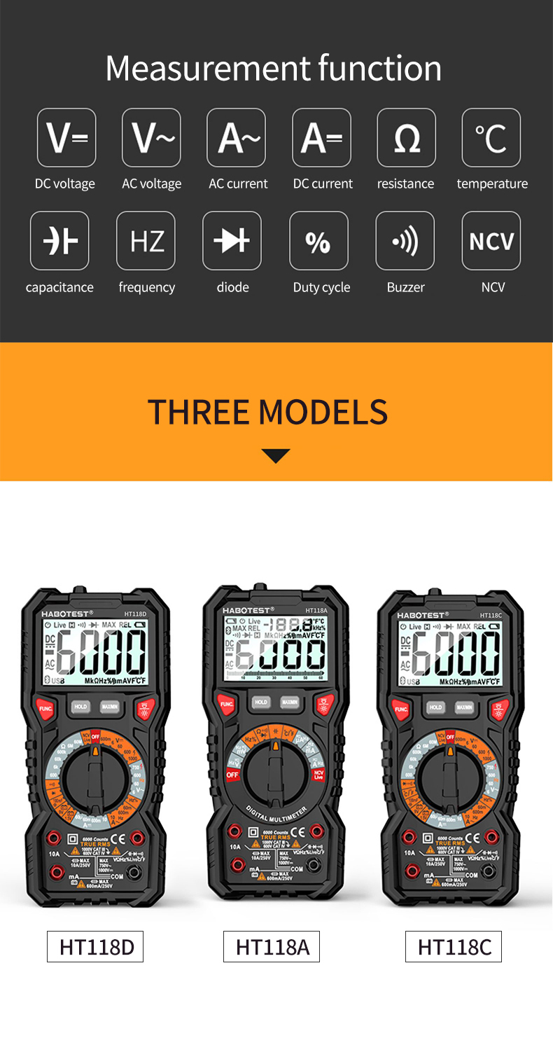 1000V 10A 6000 Counts Handheld Digital Multimeter