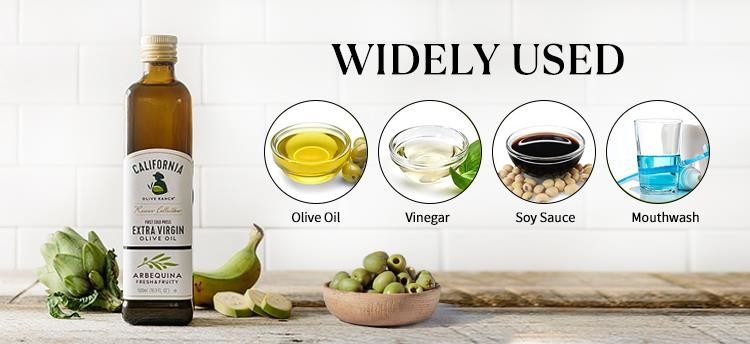 Green Color Clear Glass Square Round Olive Oil Bottles 125 Ml 250 Ml 500 Ml 750 Ml 1000 Ml
