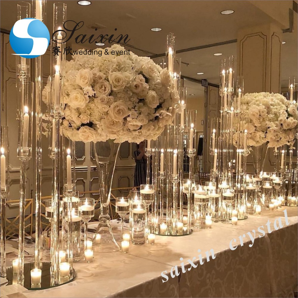 10 Arms Plated Gold Candelabra Candle Holder Standing Chandelier 1m Base 180cm