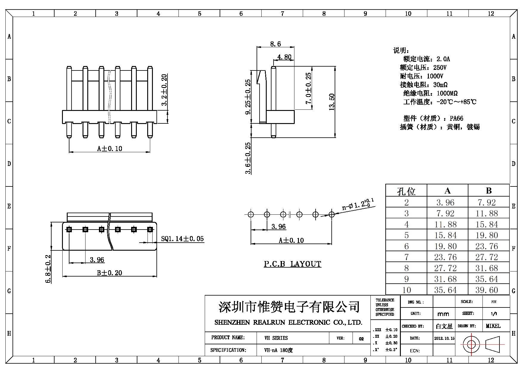 Computer Straight Wafer Connector 2 Pin Female Header Connector 1000M Ohm