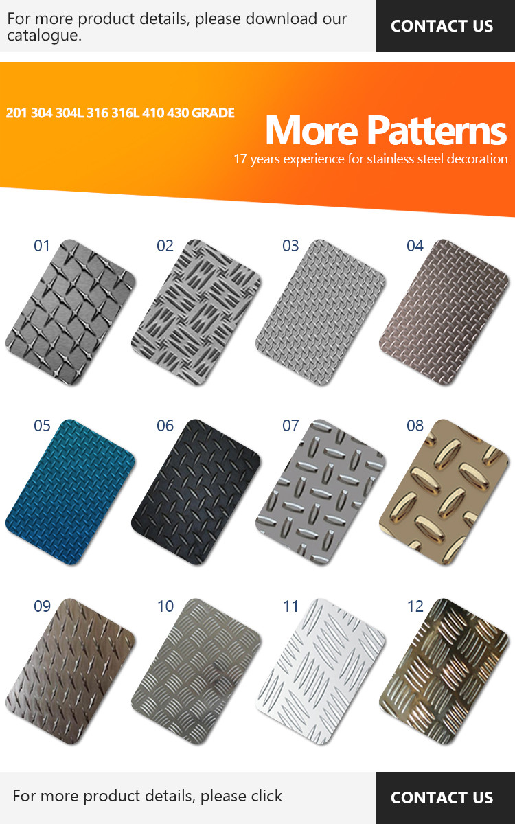 Checkered 430 Stainless Steel Sheet 0.3-12mm Decorative Stainless Steel Panels 4x8