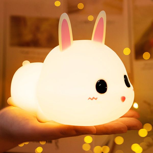 White Squishy Bunny Night Light Waterproof 16 Colors Cute Kids Santacam Nightlight