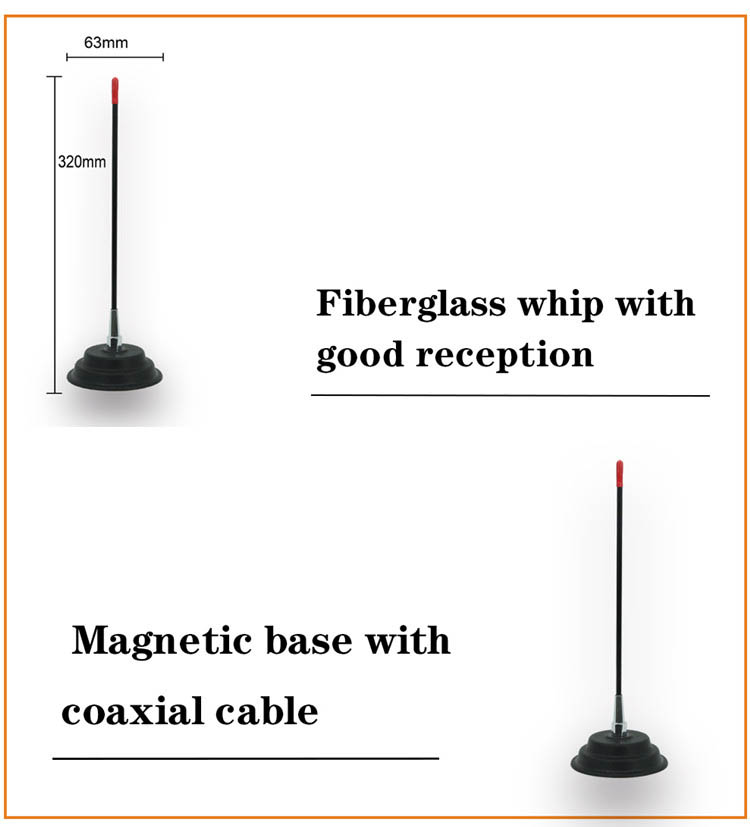 CE IOS Fiberglass Whip 0-1dBi Car TV Antenna With SWR Adjuster Mag Mount