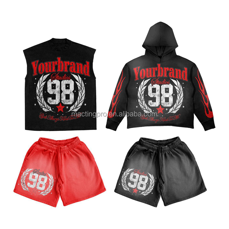 Customized Labels Men's 2 Piece Mesh Shorts Custom Shirt and Shorts Set in 100% Cotton