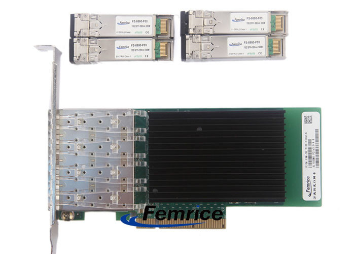 Femrice 10Gbps Quad Port Gigabit Ethernet PCIe x8 Server Adapter Intel X710 Gigabit Controller Network Interface Card