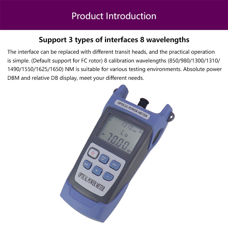 Handheld Fiber Optic Cable Tester 800nm 1700nm -70+6dbm For FC SC ST Connector