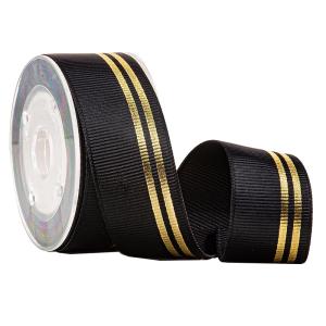 China Black Printed Grosgrain Ribbon Foil Gold Lines For Luxury Fragrance Packaging wholesale